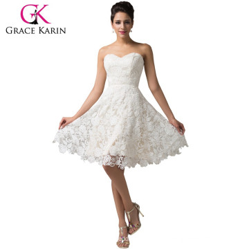 Grace Karin strapless Sweetheart Lace &amp; Satin Mini marfim Vestido de baile curto GK000118-1